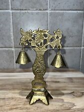 Vintage Solid Brass Bell Stand With Double Bells & Engraved Designs Chinese picture