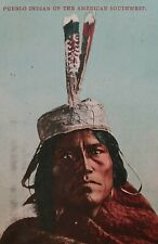 Pueblo Indian Brave Simple Feather Headdress Blanket Southwest Divided Back 1909 picture