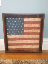 ANTIQUE 39 STAR AMERICA FABRIC CLOTH FLAG FRAMED IN VINTAGE WINDOW FRAME RARE picture