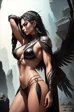 CROW WITCH COMIC STYLE ART PRINT Pinup Sexy Woman Lady PHOTO PICTURE POSTER B208 picture