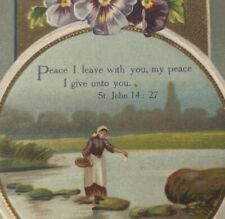 1880's-90's Embossed Religious Die-Cut Bible Verses Dutch Lady Pansy Flowers  picture