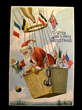 Patriotic~Santa Claus in Hot-Air Balloon~Flags~Toys 1910 Christmas Postcard~h952 picture