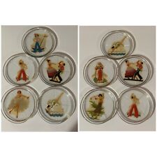 10 Vintage 1940's Glass Coasters / Women in Sports / Dancers / Awesome Graphics picture