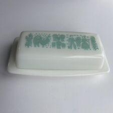 Vintage Pyrex Butter Dish Amish Butterprint Teal on White picture