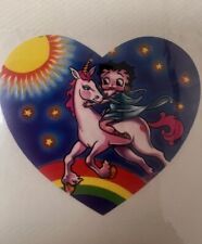 Vintage 80’s Lisa Frank Betty Boop  Heart Shaped Unicorn Rainbow Sticker picture