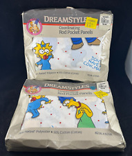 1990 THE SIMPSONS DREAMSTYLES ROD POCKET CURTAIN PANELS x2 SEALED BIBB CO. VTG picture