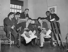 American military personnel crutches & sitting wheelchairs gather  Old Photo picture