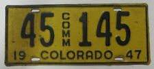 Vintage 1947 COLORADO COMMERCIAL License Plate Tag #45 145 Antique Yellow Black picture