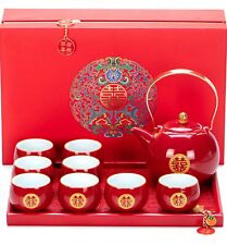 Chinese Traditional Wedding Tea Set，Red Ceramic Double Happiness KungFu Tea Set picture