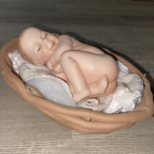Porcelain New Born Baby Figure In Basket Signed Life Like picture