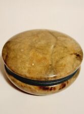 Vintage Italian Genuine Hand Carved Gold and Green Round Alabaster Trinket Box picture