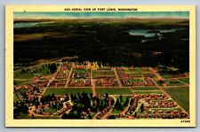 Linen Postcard Fort Lewis Army Base Washington Aerial View c1930s Unposted picture