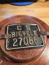 Vintage C S Bicycle License Plate 27086 picture