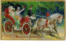 BIRTHDAY GREETINGS, VICTORIAN HORSE AND BUGGY, GOOD COND. PC picture