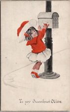 1910 VALENTINE'S DAY Postcard Little Girl / Mail Box 