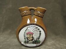 Vintage 1950's Oklahoma Souvenir Indian Chief Design Wedding Design Vase Brown picture
