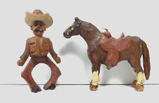 Hand Carved Wooden  Cowboy & Horse Statue Folk Art Caricature western figurine picture