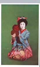 COLOR JAPAN GEISHA original antique postcard traditional woman cosplay kimono picture