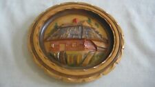 Vintage Carved Wood Tiki Hut Plate, Wall Hanging, Hawiian Beach Decor picture