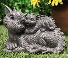 Whimsical Piggyback Mother And Baby Dragon Family Faux Stone Garden Statue 10