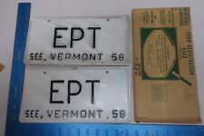 Vermont License Plate Tag 1958 58 VT Pair Set Envelope Vanity  EPT E P T picture