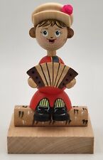 Russian Folk Art Wooden Musician Doll Figurine with Accordion Soviet Union picture