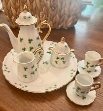 Vintage Lefton Shamrock Minature Porcelain Green And Gold 10 Piece Tea Set picture