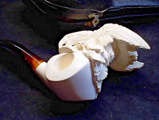🔴UNSMOKED MEERSCHAUM PIPE FEATURING AN EAGLE EATING A SNAKE IN FITTED CASE picture