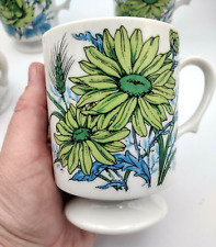 4 Vintage Retro Boho Green, Blue Flower Rose Daisy Coffee Tea Mug Cup Hippy 60's picture