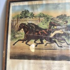 Antique Victorian currier & Ives lithograph horse racing George m patchen brown picture