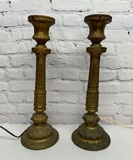 Vtg Brass Table Lamps Ornate Column Classical 18.5” tall Pair picture
