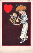 1909 Comic Valentine PC of a Spinster Lady Flirting With Cupid Dressed as a Man picture