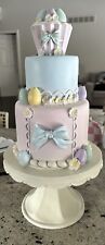 New Cupcakes and Cashmere Pastel Spring Easter Eggs & Bows Pedestal Cake 19.5’’ picture