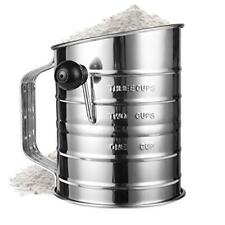 Flour Sifter for Baking Stainless Steel 3 Cup 4 Wire Agitator Rotary Hand Crank picture