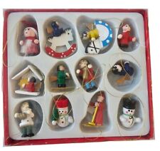 Wooden Christmas Ornament Set Miniature Mini Set of 12 Little Wood New Old Stock picture