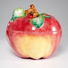 Vtg Made in Italy Vietri Ceramic Red Apple Cookie Jar w/ Lid, Majolica, 10.5