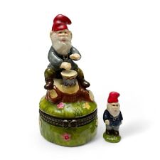Vintage Knome on Tree with Drum Porcelain Hinged Trinket Box with Miniature picture
