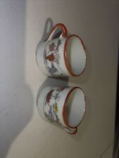 2 Vintage miniture tea cups espresso hand painted porcelain glass picture