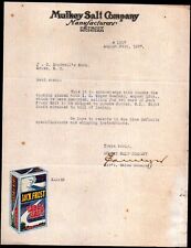 1927 Detroit Mi - Mulkey Salt Co - Color Rare Letter Head Bill picture