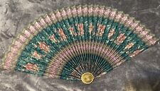 Large Chinese Fan Neat Pleats 20.5 X 40 Green Pink Purple Multi Color picture