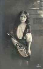 Antique Tinted RPPC Beautiful Little Girl with Mandolin MUSICAL INSTRUMENTS picture