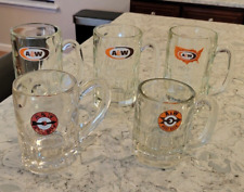 Vintage A&W AW Root Beer Dimpled Glass Mugs  SET OF 5 Heavy Steins Americana picture