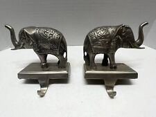 Metal Pewter Elephants Figurine Statue Walking Floral Engraved Set Stocking Hold picture