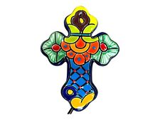Talavera Cross Mexican Pottery Folk Art Wall Art Home Decor Multicolor 6” picture