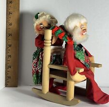 Vintage 1963 Annalee Christmas Santa & Mrs. Claus Dolls W/ Wooden Rocking Chair picture