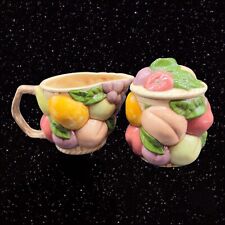 Vintage 1969 Hand Painted Sugar and Creamer Set Marked Ceramic 5”W 3”T picture