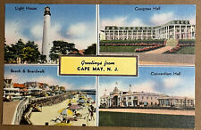 Postcard Cape May New Jersey Greetings Multi View Beach Lighthouse Vintage c1940 picture