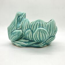 Mccoy Pottery Planter Frog Teal Green Lily Pad Lotus Succulent 40s Vintage picture