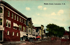 Lancaster New Hampshire Middle Street View Shops Horse Vintage c 1910's Postcard picture