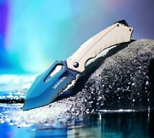 Modern Pocket Knife Knives Blue Blade Spring Assisted Combo Serrated picture